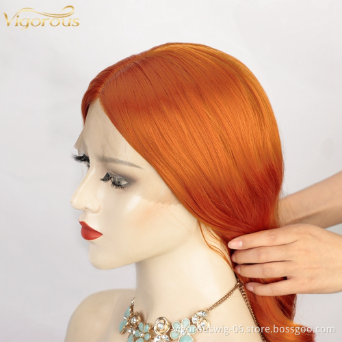 Vigorous Orange High Temperature Fiber Middle Deep Wave Hair Wigs Synthetic Lace Front Wig For Women Middle Part